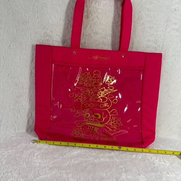 Ed Hardy Pink Tote beach travel bag Bag Gold Skull & Flowers Design "Do Or Die" - Picture 6 of 9